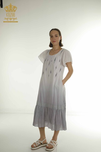 Kazee - Toptan Kadın Elbise Taş İşlemeli Gri - 2281 | KAZEE