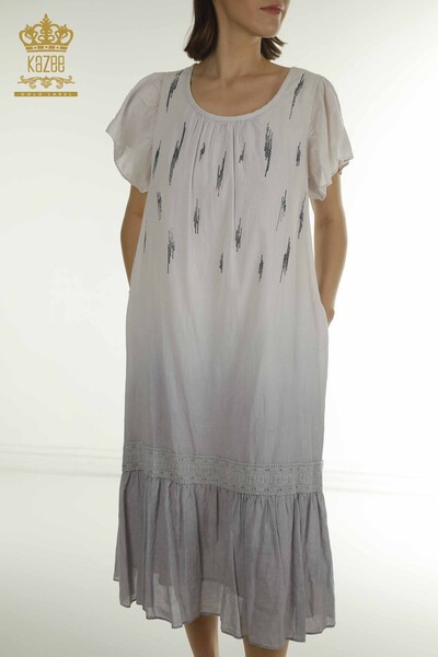 Toptan Kadın Elbise Taş İşlemeli Gri - 2281 | KAZEE - Thumbnail