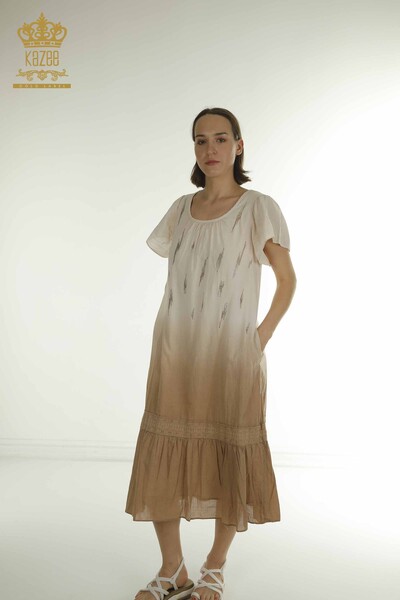 Toptan Kadın Elbise Taş İşlemeli Vizon - 2281 | KAZEE - Thumbnail