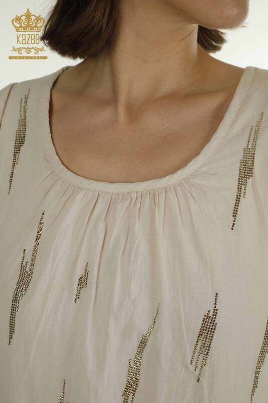 Toptan Kadın Elbise Taş İşlemeli Vizon - 2281 | KAZEE