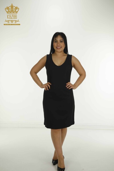 Toptan Kadın Elbise V Yaka Siyah - 2414-5805 | M - Thumbnail