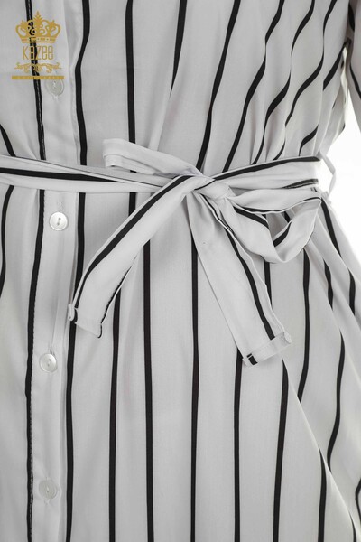 Toptan Kadın Gömlek Elbise Çizgili Ekru - 2402-211672 | S&M - Thumbnail