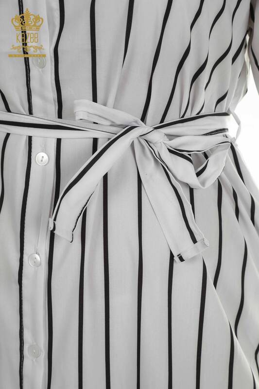 Toptan Kadın Gömlek Elbise Çizgili Ekru - 2402-211672 | S&M