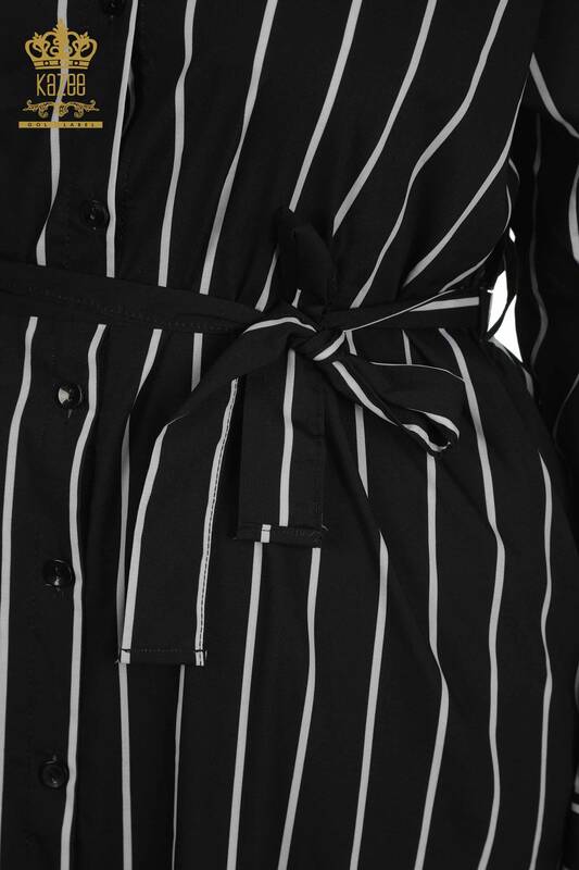Toptan Kadın Gömlek Elbise Çizgili Siyah - 2402-211672 | S&M