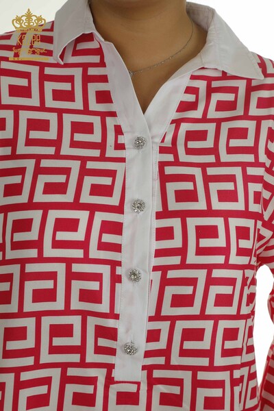 Toptan Kadın Gömlek Elbise Düğme Detaylı Pembe - 2402-211638 | S&M - Thumbnail