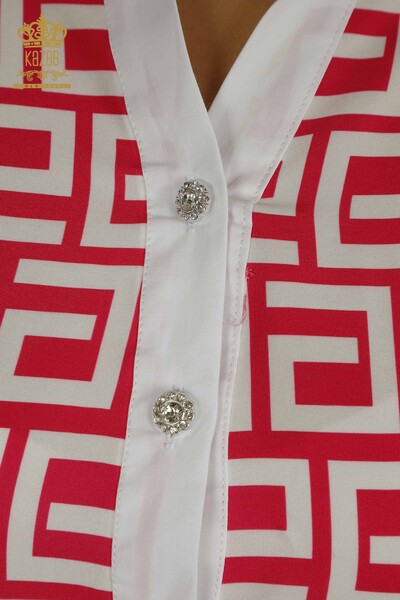 Toptan Kadın Gömlek Elbise Düğme Detaylı Pembe - 2402-211638 | S&M - Thumbnail