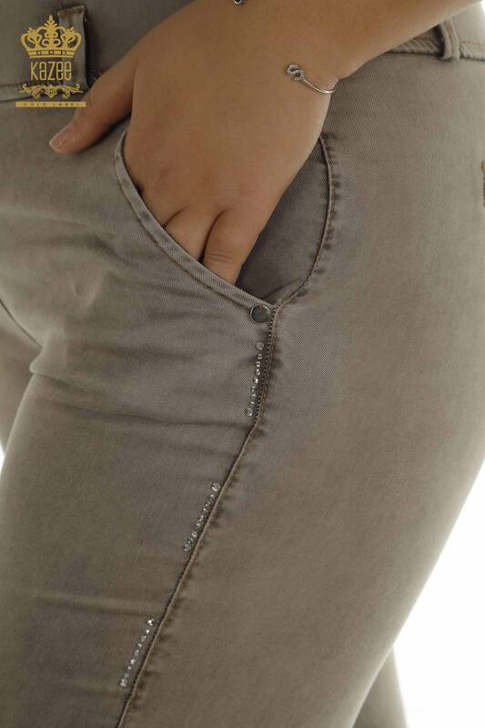 Toptan Kadın Pantolon Taş İşlemeli Vizon - 2410-4041 | G