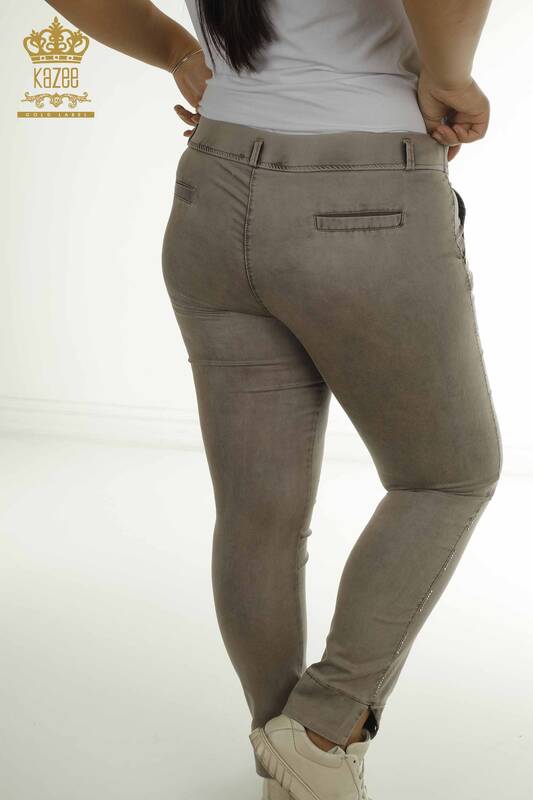 Toptan Kadın Pantolon Taş İşlemeli Vizon - 2410-4041 | G