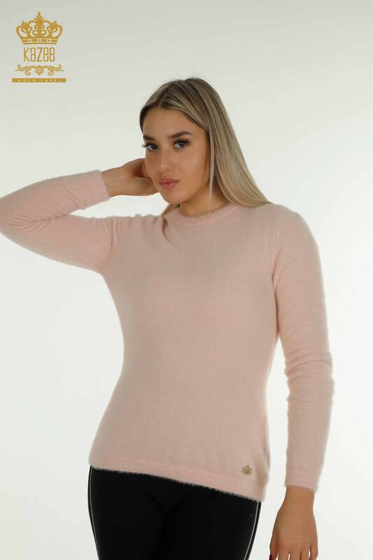 Toptan Kadın Triko Kazak Angora Basic Pudra - 30490 | KAZEE