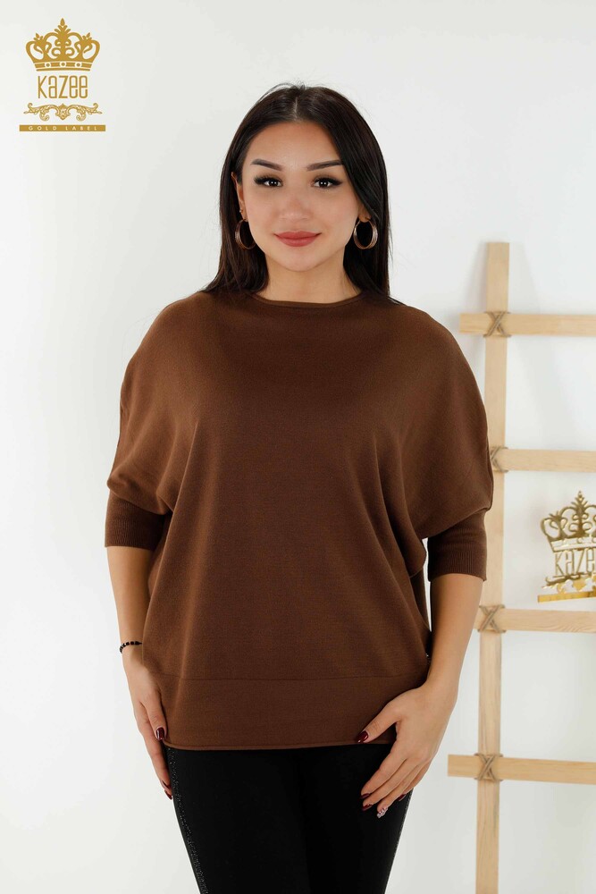 Toptan Kadın Triko Kazak Basic Kahve - 30241 | KAZEE - 1