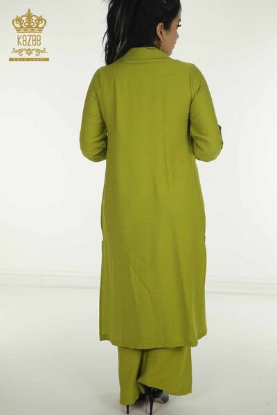 Toptan Kadın Üçlü Takım Taş İşlemeli Fıstık Yeşil - 2407-4505 | A - Thumbnail