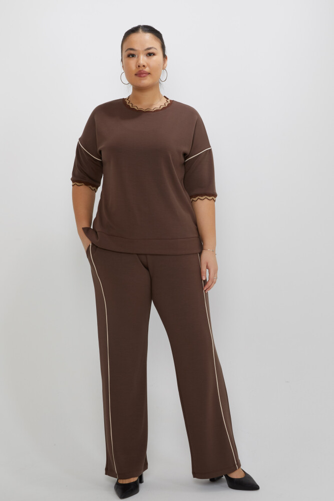 Tracksuit Set Embroidered Detail Brown - 17865 | KAZEE (Set of 3 L-XL-2XL) - 1