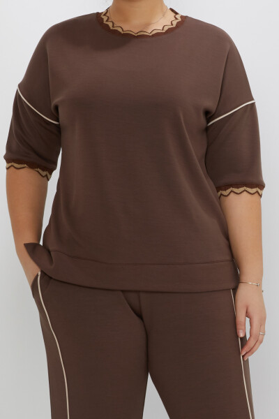 Tracksuit Set Embroidered Detail Brown - 17865 | KAZEE (Set of 3 L-XL-2XL) - 2