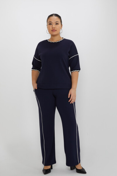 Tracksuit Set Embroidered Detail Navy Blue - 17865 | KAZEE (Set of 3 L-XL-2XL) 