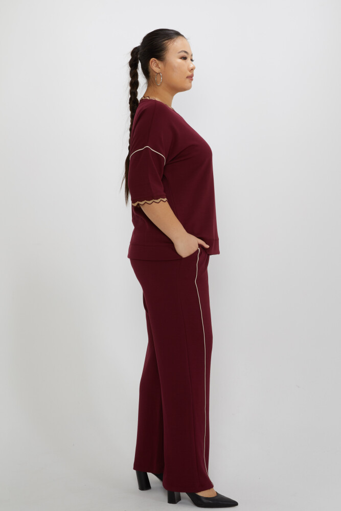 Tracksuit Set Embroidered Detailed Claret Red - 17865 | KAZEE (Set of 3 L-XL-2XL) - 3