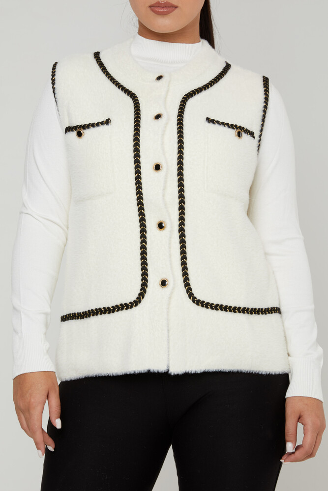 Gilet En Tricot Angora Bouton Poche Détaillée Ecru - 30755 | KAZEE (Lot de 4 M-L-XL-2XL) - 3