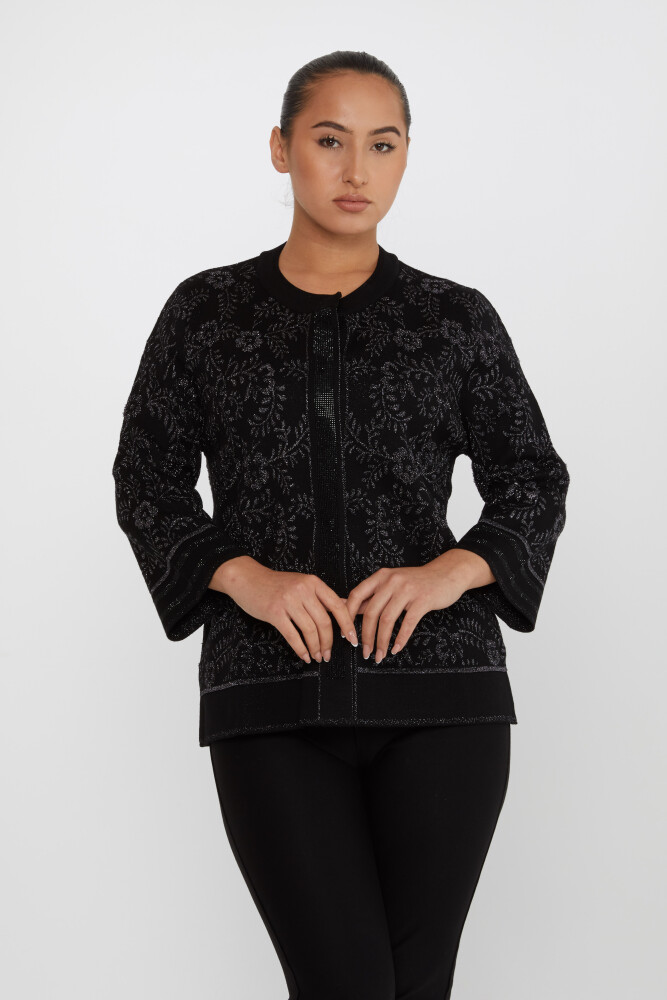 ﻿﻿Cardigan En Maille À Motifs Pierre Brodée Noir - 31150 | KAZEE (Lot de 3 L-XL-2XL) - 1