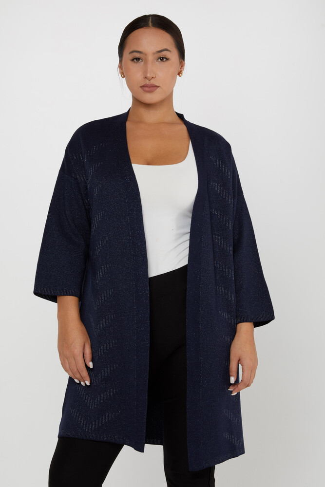 Cardigan en tricot pailleté à manches longues bleu marine - 30713 | KAZEE (Lot de 4 M-L-XL-2XL) - 1