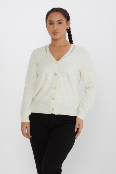 Cardigan En Maille Bouton Perle Détail Paillettes Ecru - 31055 | KAZEE (Lot de 4 L-XL-2XL-3XL) - 2