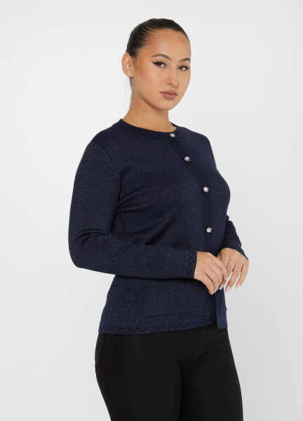 Cardigan en Maille avec Boutons en Pierre et Poche Bleu Marine - 30730 | KAZEE (Lot de 4 M-L-XL-2XL) - 1