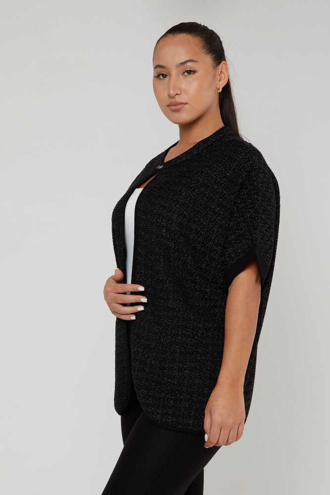 Cardigan en tricot avec détail de boucle, manches courtes noir - 30708 | KAZEE (Lot de 4 M-L-XL-2XL) - 1