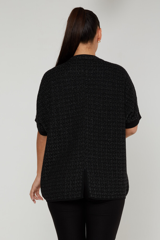 Cardigan en tricot avec détail de boucle, manches courtes noir - 30708 | KAZEE (Lot de 4 M-L-XL-2XL) - 4