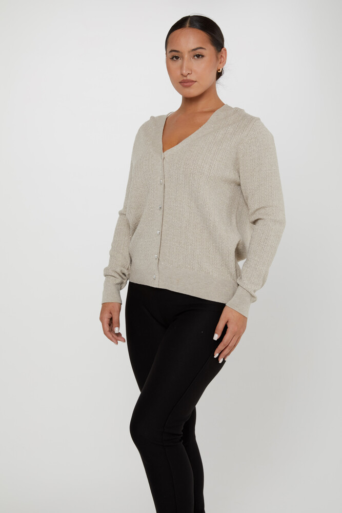 Cardigan en Maille avec Boutons Coeur et Pierres Beige - 31052 | KAZEE (Lot de 4 L-XL-2XL-3XL) - 1