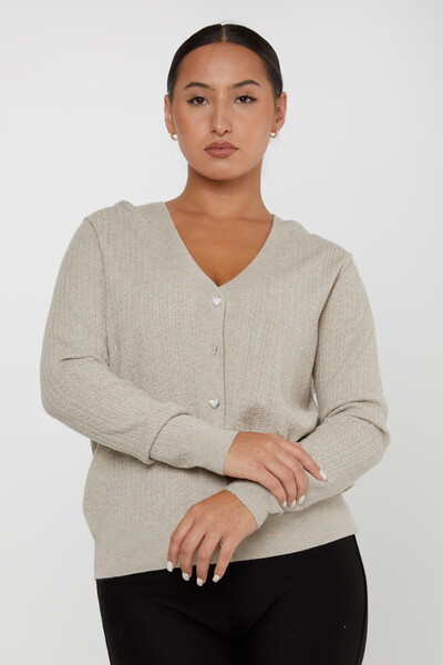 Cardigan en Maille avec Boutons Coeur et Pierres Beige - 31052 | KAZEE (Lot de 4 L-XL-2XL-3XL) - 2