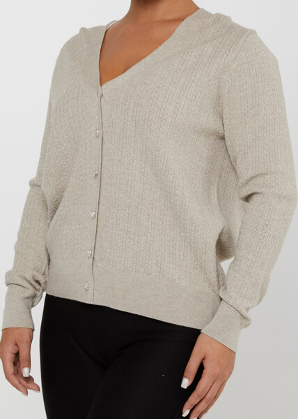 Cardigan en Maille avec Boutons Coeur et Pierres Beige - 31052 | KAZEE (Lot de 4 L-XL-2XL-3XL) - 3