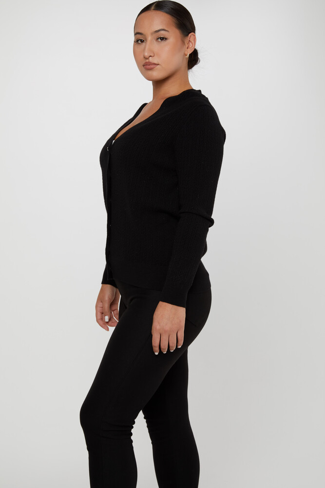 Cardigan En Maille Boutonné Coeur Stoned Noir - 31052 | KAZEE (Lot de 4 L-XL-2XL-3XL) - 1