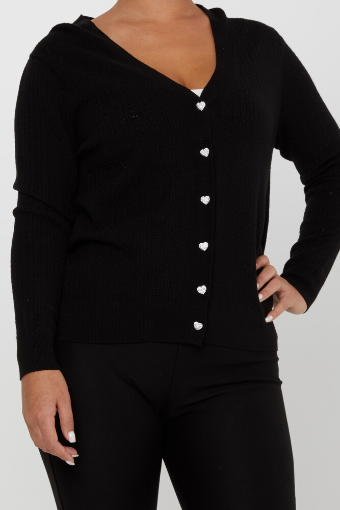 Cardigan En Maille Boutonné Coeur Stoned Noir - 31052 | KAZEE (Lot de 4 L-XL-2XL-3XL) - 3