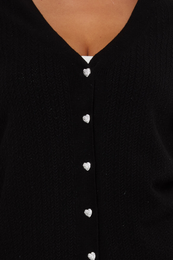 Cardigan En Maille Boutonné Coeur Stoned Noir - 31052 | KAZEE (Lot de 4 L-XL-2XL-3XL) - 4