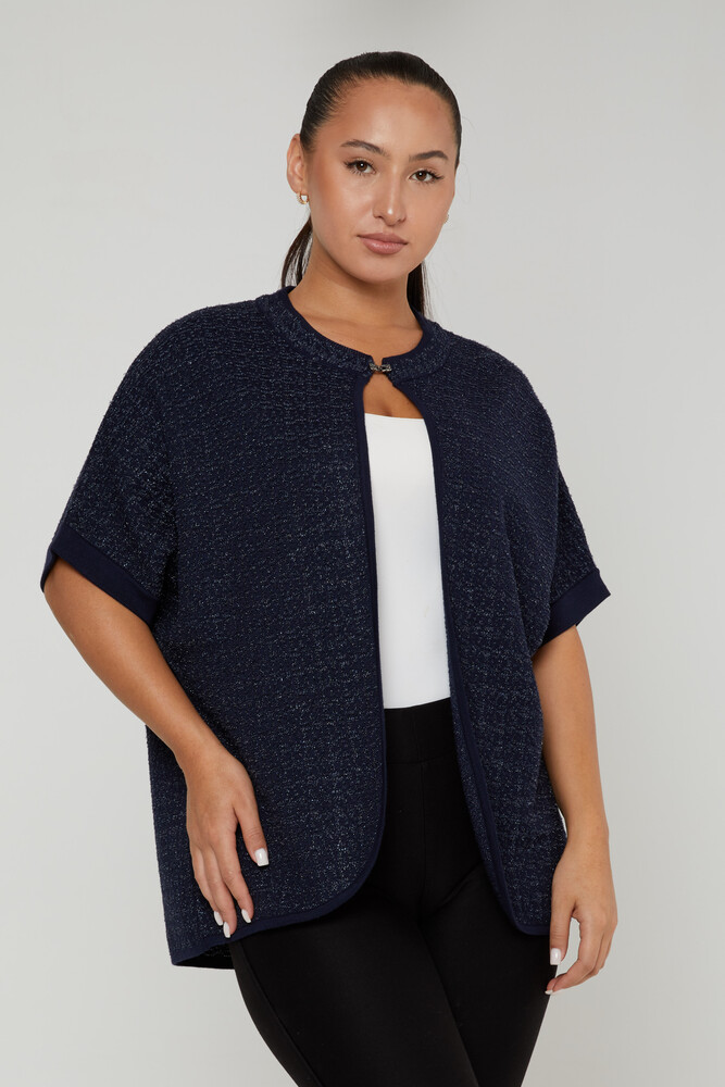 Cardigan en tricot avec détail de boucle à manches courtes bleu marine - 30708 | KAZEE (Lot de 4 M-L-XL-2XL) - 1