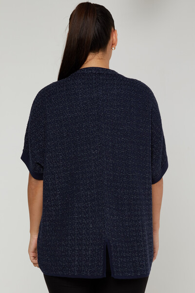 Cardigan en tricot avec détail de boucle à manches courtes bleu marine - 30708 | KAZEE (Lot de 4 M-L-XL-2XL) - 4