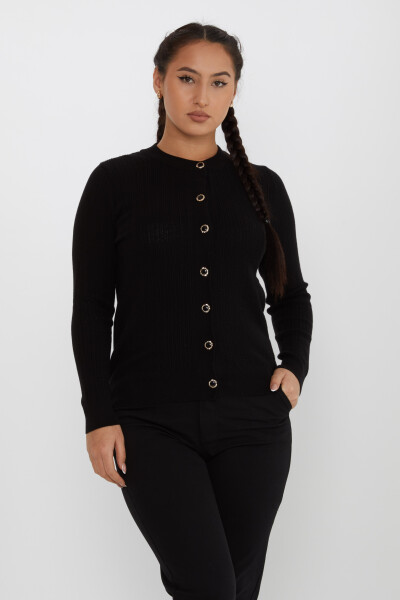 Cardigan en tricot à manches longues avec boutons détaillés noir - 31070 | KAZEE (Lot de 4 M-L-XL-2XL) - 1