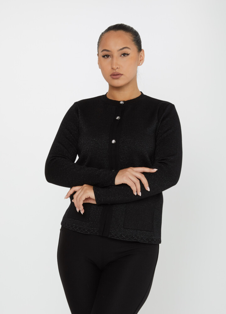 Cardigan en maille avec bouton en pierre et poche Noir - 30730 | KAZEE (Lot de 4 M-L-XL-2XL) - 1