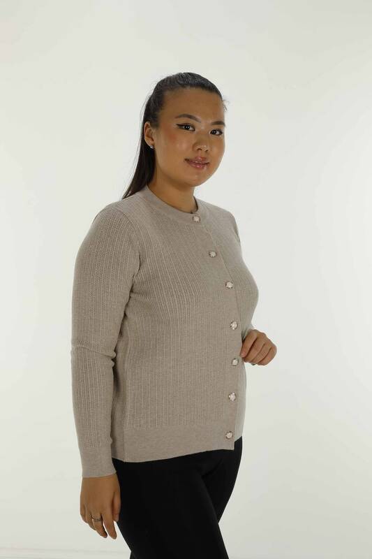 Cardigan en tricot boutonné à manches longues et col rond Vison - 31070 | KAZÉE