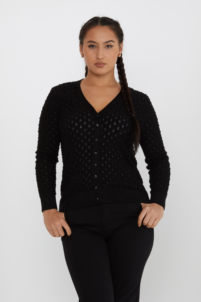 Cardigan en tricot boutonné à motifs détaillés noir - 30036 | KAZEE (Lot de 4 M-L-XL-2XL) - 2