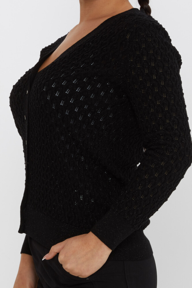 Cardigan en tricot boutonné à motifs détaillés noir - 30036 | KAZEE (Lot de 4 M-L-XL-2XL) - 4