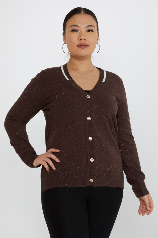 Cardigan en tricot avec bouton pailleté, Marron - 31722 | KAZEE (Lot de 3 L-XL-2XL) - 1