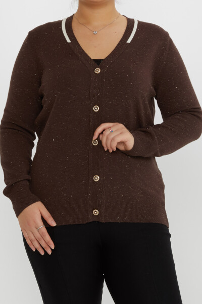 Cardigan en tricot avec bouton pailleté, Marron - 31722 | KAZEE (Lot de 3 L-XL-2XL) - 2