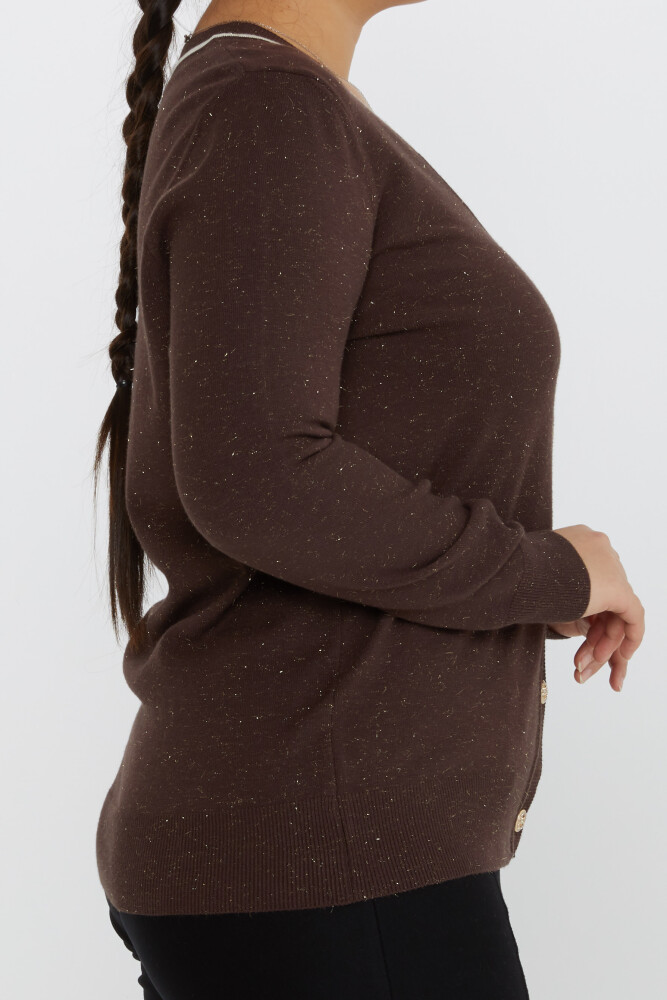 Cardigan en tricot avec bouton pailleté, Marron - 31722 | KAZEE (Lot de 3 L-XL-2XL) - 3