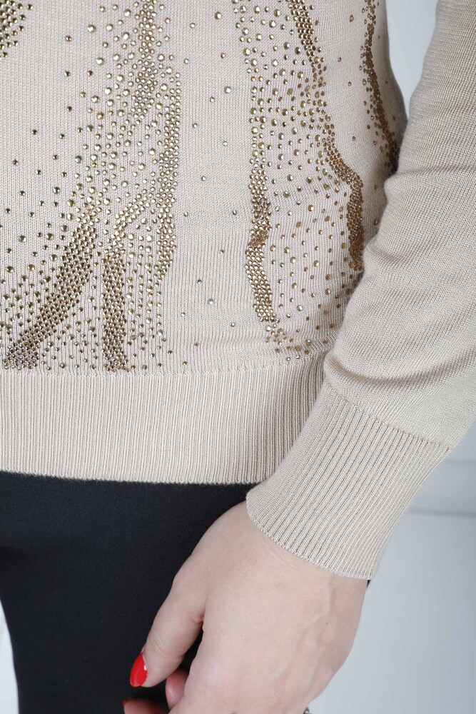 Pull En Maille À Motifs De Pierre Brodée Beige Foncé - 30636 | KAZEE (Lot de 4 M-L-XL-2XL) - 4