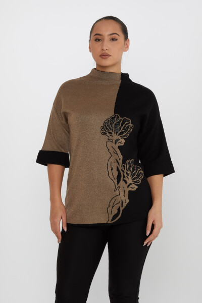 Pull en Maille Dégradé de Couleur Pierre Brodée Noir-Vison - 31672 | KAZEE (Lot de 3 M-L-XL) - 1