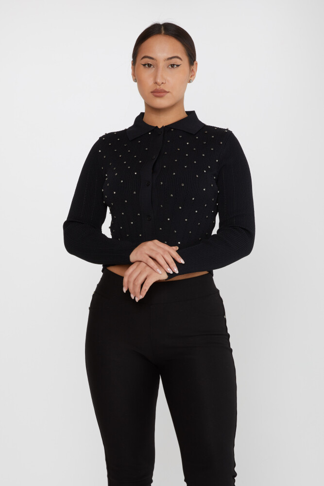 Pull en tricot Crystal Stone brodé à manches longues noir - 31300 | KAZEE (Lot de 3 S-M-L) - 1