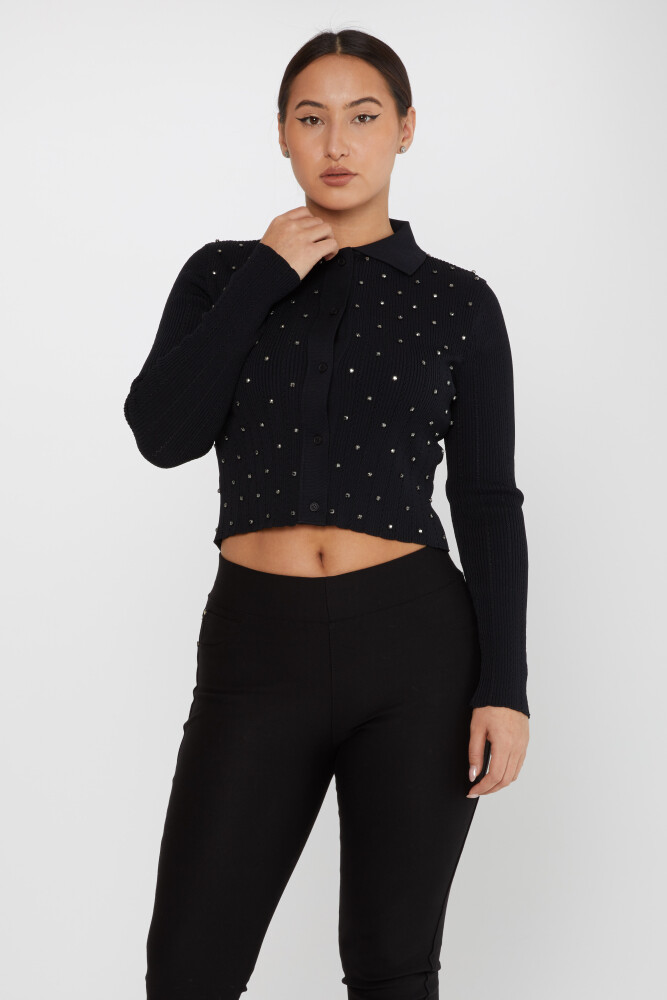 Pull en tricot Crystal Stone brodé à manches longues noir - 31300 | KAZEE (Lot de 3 S-M-L) - 2