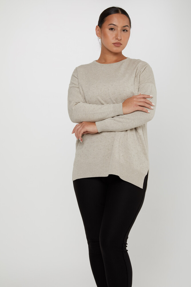 Pull en maille avec détail fendu Beige - 31072 | KAZEE (Lot de 4 L-XL-2XL-3XL) - 1