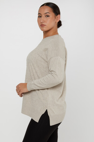 Pull en maille avec détail fendu Beige - 31072 | KAZEE (Lot de 4 L-XL-2XL-3XL) - 2