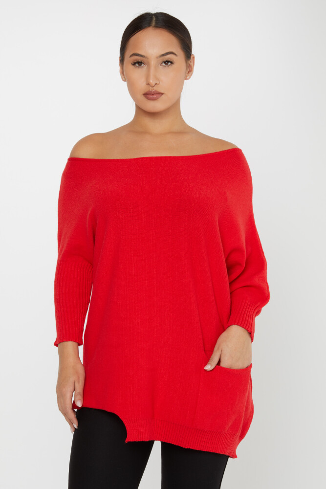 Pull en tricot à épaules dénudées rouge avec poches - 30237 | KAZEE (Lot de 3 M-L-XL) - 1