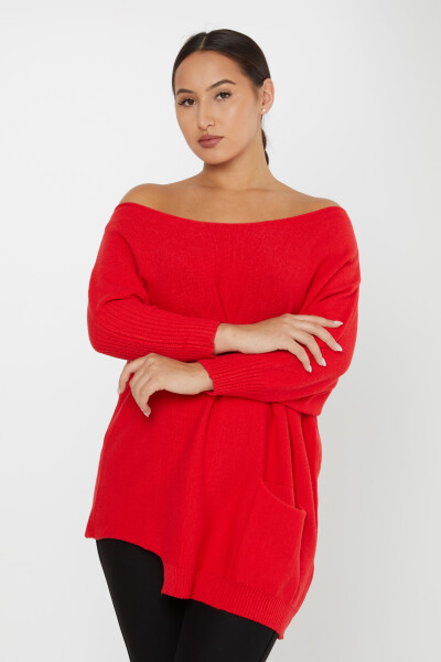 Pull en tricot à épaules dénudées rouge avec poches - 30237 | KAZEE (Lot de 3 M-L-XL) - 2